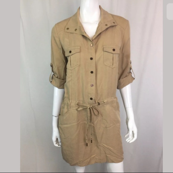 Cache Button Up Tencel Drawstring Shirt Dress - Picture 2 of 11